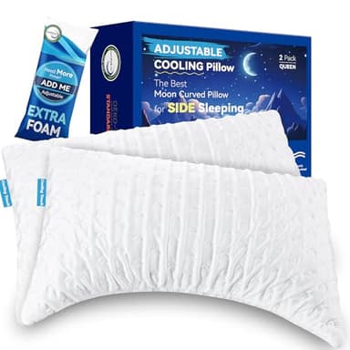 Side Sleeper Pillow for Adults, Cervical Pillow for Neck and Shoulder Pain, Ergonomic Contour Pillow, Cooling Shredded Memory Foam Pillow Curved Bed Pillow, Queen Size Set of 2, Extra Fill Included - Image 1