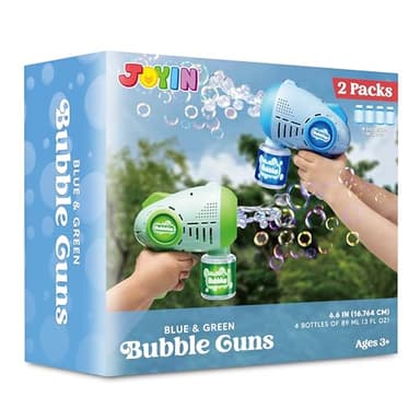 JOYIN 2 Kids Bubble Guns with 4 Bottles Solution, Automatic Bubble Machine Gun with 8 Holes for Kids, Adults, Summer Toys, Easter Basket Stuffers, Birthday Gift, Party Favors - Image 8