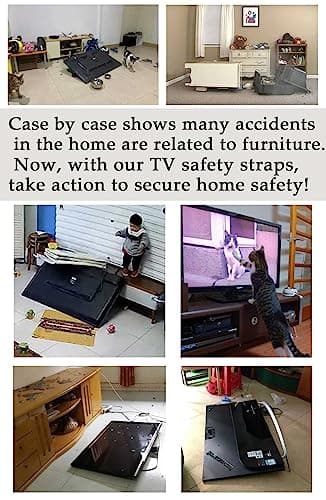 OeckuXIY 2 Pack Adjustable TV Safety Straps, No-Drill Adhesive Anti-Tip Furniture Anchors for Baby Proofing, Flat Screens Fix to Wall,Cabinet,Stand Or Desk, Earthquake Straps - Image 6