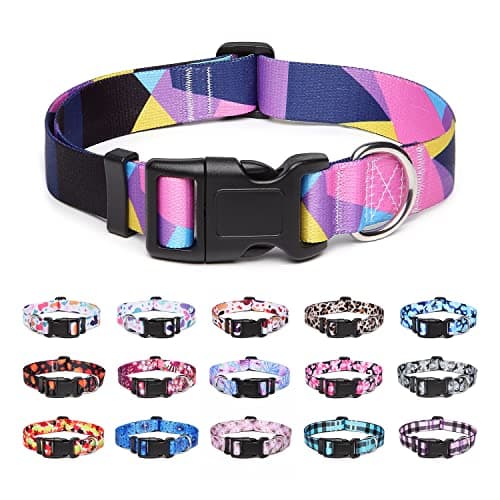 Suredoo Adjustable Dog Collar with Patterns, Ultra Comfy Soft Nylon Breathable Pet Collar for Small Medium Large Dogs (L, Purple Geometry) - Image 1