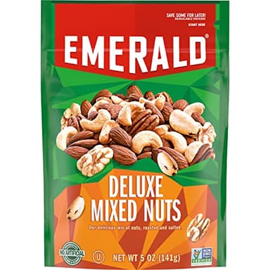 Emerald Salted Deluxe Mixed Nuts (1-Pack) | 5oz Resealable Bulk Bag | Cashews, Almonds, Walnuts, Brazil Nuts, Pecans | Plant-Based Protein | No Artificial Flavors, Preservatives, or Synthetic Colors - Image 1