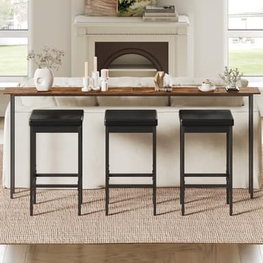 HOOBRO Bar Stools, Set of 3 Modern Black Rectangular Bar Chairs, 24.8-Inch Height, 2" Thick Upholstered Seat with High-Density Sponge, for Kitchen, Dining Room, Cafe, Bar Counter - Image 5