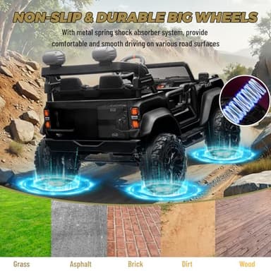 ENYOPRO 24V Licensed Ford Bronco Raptor Electric Car for Kids, 2 Seater Battery Operated Ride On Truck Toys with Remote Control, 4-Wheel Suspension, Bluetooth, Radio, LED Lights, 3 Speed - Black - Image 4