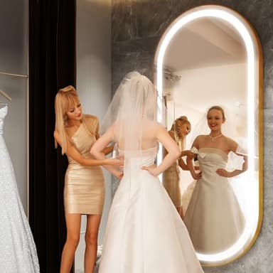 FENNIO 70" x 32" Large Luxury Wall Mounted Mirror with LED Lights - Oval Full Length LED Lighted Full Body Dressing Mirror for Bedroom, Salon, Brushed Aluminum Frame, Tempered Glass - Image 2