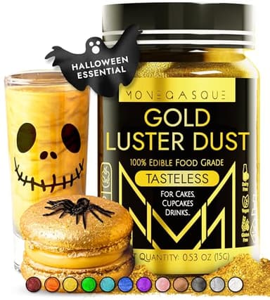 MONÉGASQUE Gold Edible Glitter for Drinks 15g – Edible Glitter for Cakes & Cocktails - Gold Luster Dust for Cocktail, Halloween Food Decorations, Cake Decorating Sprinkles Spray - Drink Shimmer Powder - Image 1