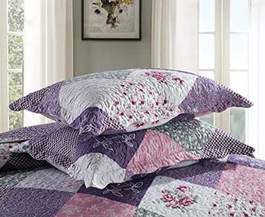 Travan Bedspread Quilt Set 3-Piece Lightweight Coverlet Set with Shams Reversible Quilted Bedding Set for All Season, Purple Floral, Queen Size - Image 6