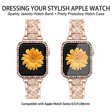 Mesime Compatible for Apple Watch Band with Screen Protector Case, Jewelry Replacement Bands 46mm 45mm 44mm 42mm 41mm 40 mm 38mm 2 Pack Protective Cover for iWatch Series 11/10/9/8/7/6/5/4/3/2/1/SE Women - Image 5