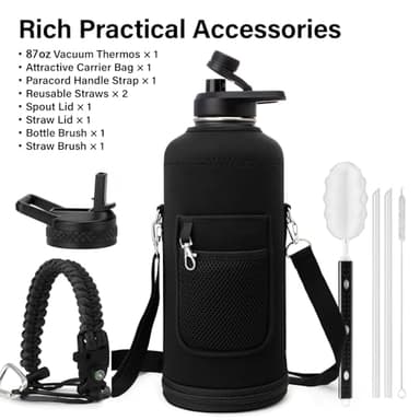 DYSANKY Water Bottle Insulated | Thickened Stainless Steel Vacuum Metal Water Jug | Portable Sports Large for Gym and Hiking with Straw, Carrier Bag, Handle Strap | BPA-Free 87 oz - Image 2