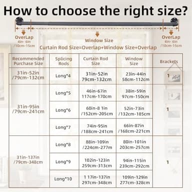 Industrial Double Curtain Rods for Windows 31 to 137 Inch, Adjustable Telescoping 1 Inch Black Double Curtain Rod Set Heavy Duty Blackout Wrap Around Curtain Rod for Living room, Sliding Glass Door - Image 7