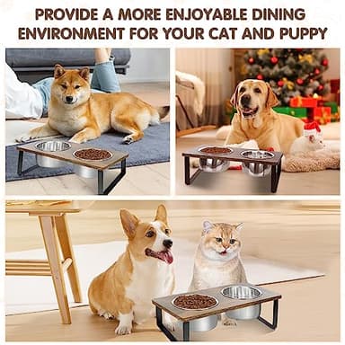 KEVIDEAWL Elevated Dog Bowls for Small Medium Wood Dogs Raised Bowl Stand with 2 Stainless Steel Deep Dog Food and Water Bowls, Anti Vomit, Non-Slip Feeding Dishes(Tilted,3 inches in Height, 40oz - Image 5