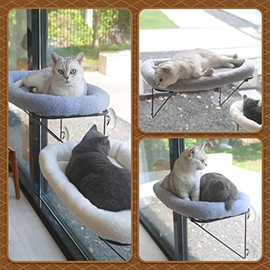 Zakkart Cat Window Perch - 100% Metal Supported from Below - Comes with Warm Spacious Pet Bed - Cat Window Hammock for Large Cats & Kittens - for Sunbathing, Napping & Overlooking (Grey) - Image 6