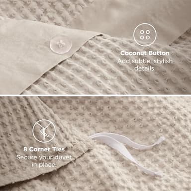Bedsure Cotton Duvet Cover Set - 100% Cotton Waffle Weave Beige Duvet Cover Oversized Queen Size, GentleSoft™ and Breathable Bedding Set for All Season, 3 Pieces, 98"x98" - Image 6