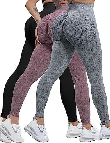 CHRLEISURE 3 Piece Workout Leggings Sets for Women, Gym Scrunch Butt Butt Lifting Seamless Leggings (Black, DGray, Burgundy, S) - Image 1