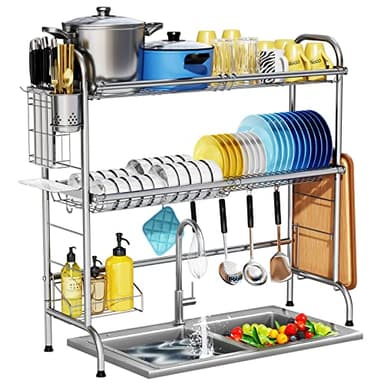 HOWDIA Stainless Steel 2-Tier Over The Sink Dish Drying Rack with Utensil Holder, Large, for Kitchen Counter - Image 1