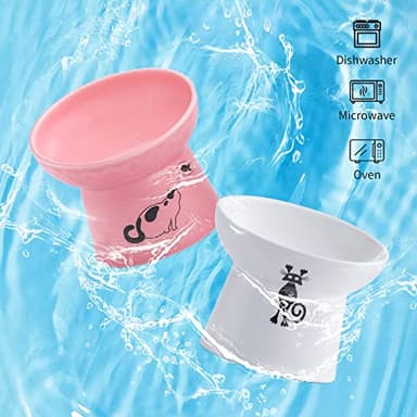 TAMAYKIM Tilted Ceramic Raised Cat Bowls, 8 OZ Food and Water Bowls Set for Kitty, 5 in Porcelain Elevated Stress Free Feeding Pet Dish, Dishwasher and Microwave Safe (White & Pink) - Image 7