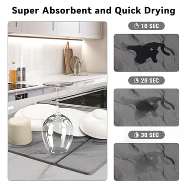 Large Stone Drying Mat for Kitchen Counter, Quick Dry Stone Mat Kitchen, Superb Absorbent Foldable Diatomaceous Earth Dish Drying Mat for Dishes Bottles Cups (Gray, Large) - Image 3