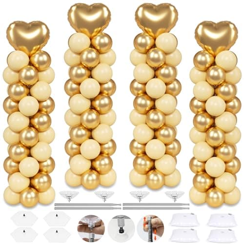 Toosci 4 Sets Balloon Column Stand Kit, 7 Feet Height Adjustable Balloon Tower Pillar with Reusable Metal Telescopic Design for Graduation, Wedding, Baby Shower, Birthday Party Decoration - Image 1