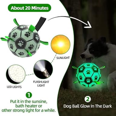 QDAN Dog Ball, Glow in The Dark Dog Toys, Light Up Soccer Ball for Dogs, Outdoor Dog Toys, Doggy Water Toy, Puppy Birthday Gifts for Medium Large (8 Inch) - Image 3