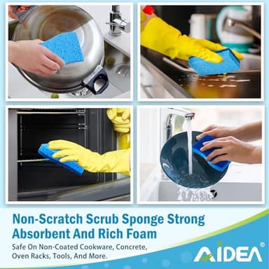 AIDEA Non Scratch Scrub Sponge, 24Count, Sponges for Dishes, Sponges Kitchen, Cleaning Sponge, Cleans Fast Without Scratching, Stands Up to Stuck-on Grime, Cleaning Power for Everyday Jobs - Image 6
