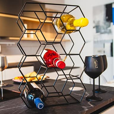 Gusto Nostro Countertop Wine Rack - 14 Bottle Freestanding Modern Black Metal Small - 3 Tier Tabletop Wine Holder Stand for Cabinet, Pantry - Wine Racks Countertop - No Assembly Required - Image 9