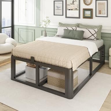 Firpeesy Metal Heavy Duty 18 inch Full Bed Frame with Rounded Corner and Headboard Hole Mattress Retainers 3500 LBS No Box Spring Needed Platform Noise Free Easy Assembly - Image 2