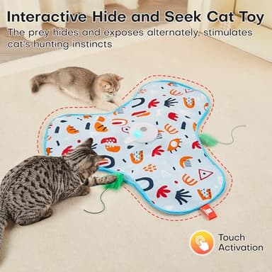 Potaroma Hide and Seek Interactive Cat Toys, Moving Concealed Wand Feather, Automatic Chargeable Indoor Kitten Exercise Kicker, Mouse Squeaky, Floral Cover - Image 2