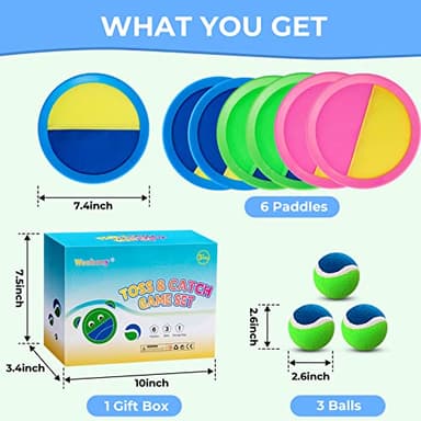 Weehoey Beach Games - Kids Toys - Outdoor Games for Kids, Toss and Catch Ball Set with 6 Paddles 3 Balls, Toys for 3 4 5 6 7 8+ Year Old Boys Girls Christmas Birthday Gifts - Image 6