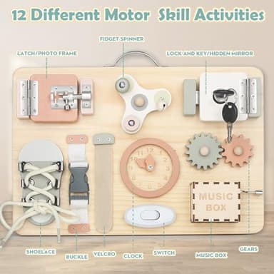 Joyreal Montessori Busy Board for Toddlers - Wooden Sensory Board Activity Board for Fine Motor Skills, Travel Baby Busy Board Sensory Toys for Kids - Image 2