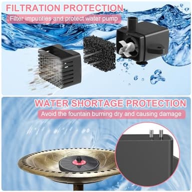 Yzert Solar Fountain Bird Bath Fountains with White Light and Pink Flower,Solar Powered Water Fountain with 7 Nozzle and 4 Fixer,Solar Fountain Pump for Bird Bath,Garden,Pond,Outdoor(Black Panel) - Image 7