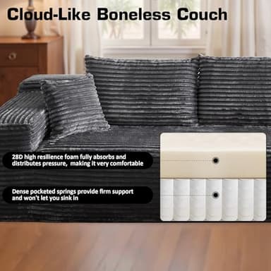 106" Cloud Sectional Couch with Chaise Lounge,L Shaped Modular Modern Sofa,Comfy Corduroy Fluffy Sofa with Deep Seat,No Assembly Required Couch for Living Room(Right,Plush Corduroy,Gray) - Image 7