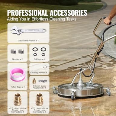 VEVOR 24" Pressure Washer Surface Cleaner w/Handles & Wheels, Stainless Steel Concrete Cleaner 4000 Max PSI, 3/8" Connector & 1/4" Adapter Power Washer Floor Attachment,for Floor Driveway, Patio - Image 6