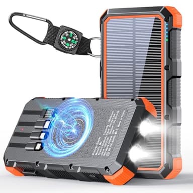 Solar Charger Power Bank 49800mAh Wireless Charger QC 3.0 Fast Charging Power Bank 8 Outputs 4 Inputs Solar Portable Charger Compatible with All Mobile Devices,SOS/Strobe/Strong Flashlights (orange) - Image 1