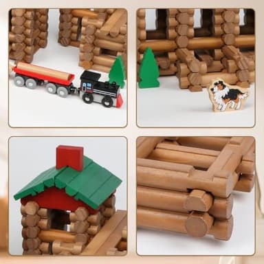 Wondertoys 208 Pcs Wooden Log Set - Classic Building Logs Ages 3+ - Best Retro Building Gift Set for Boys - Creative Construction Engineering Educational Gifts - Image 3