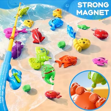 Magnetic Fishing Game Toys for Kids Toddlers 3-5 4-8, Water Table Bathtub Toys with Pole Rod Net Plastic Floating Fish, Water Bath Pool Outdoor Toys for Kids Toddlers Baby Age 3 4 5 6 7 8 Year Old - Image 4