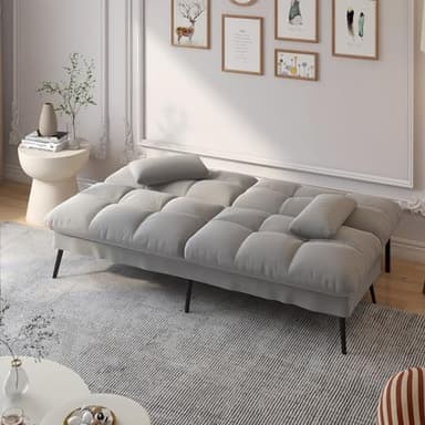 COMHOMA Convertible Sofa Bed,68″Fabric Couch with Adjustable Backrest,Loveseat Recliner Sleeper Living Room Furniture futon Set,Grey - Image 4