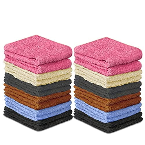 QUBA LINEN 100% Cotton Washcloth Set – Soft, Absorbent Face Towels for Bathroom & Gym Use – Reusable, Durable & Machine Washable Wash Cloths - Multi-Color, 12x12 Inches, Pack of 24 - Image 1