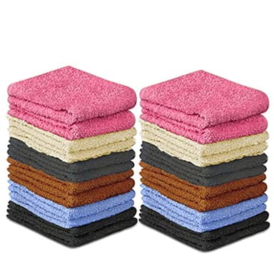 QUBA LINEN 100% Cotton Washcloth Set – Soft, Absorbent Face Towels for Bathroom & Gym Use – Reusable, Durable & Machine Washable Wash Cloths - Multi-Color, 12x12 Inches, Pack of 24 - Image 1