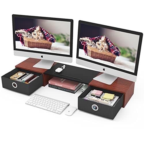 WESTREE Dual Monitor Stand Riser with Two Drawers, Extra Large Storage Monitor Stand for 2 Monitors, Desktop Oraganizer Stand for Computer,Laptop,Screen,Printer,TV - Image 1