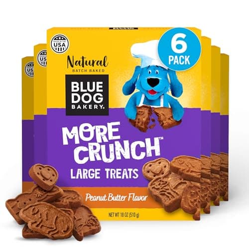 Blue Dog Bakery More Crunch Biscuits | Large, Crunchy Peanut Butter Flavor Treat | Natural Healthy Dog Treats - 18 oz (Pack of 6) - Image 1