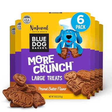 Blue Dog Bakery More Crunch Biscuits | Large, Crunchy Peanut Butter Flavor Treat | Natural Healthy Dog Treats - 18 oz (Pack of 6) - Image 1