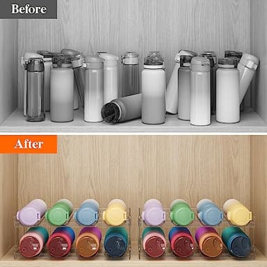 Lifewit Water Bottle Organizer Plastic Hold 8 Bottles Stackable, Holder, for Cabinet, Fridge, Kitchen Pantry Organization and Storage, Wine Racks, Tumbler Travel Mug Cup Holder - Image 2