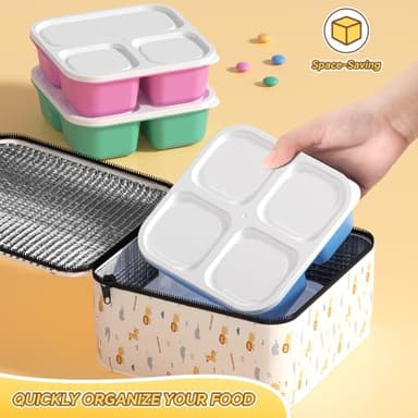 Canfanni 6 Pcs Snack Box Container Set, Reusable 3&4 Compartment Meal Prep Snack Containers for Adults Kids Toddler, BPA-Free Divided Lunchable Container for School, Work and Travel (5 Color) - Image 6