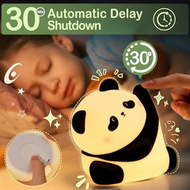 LettreQ Panda Night Light, Rechargeable Squishy lamp - Silicone Cute Gifts for Kids - Nightlight Nursery LED Animal Dimmanble Touch Light - Bedroom Decor Funny Birthday Christmas Gifts for Boy, Girls - Image 3