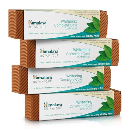 Himalaya Botanique Whitening Complete Care Toothpaste, Teeth Whitening, Fights Plaque, Fluoride Free, No Artificial Flavors, SLS Free, Cruelty Free, Foaming, Simply Mint Flavor, 5.29 Oz, 4 Pack - Image 1