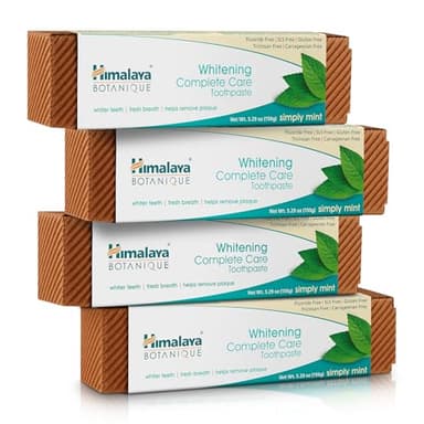 Himalaya Botanique Whitening Complete Care Toothpaste, Teeth Whitening, Fights Plaque, Fluoride Free, No Artificial Flavors, SLS Free, Cruelty Free, Foaming, Simply Mint Flavor, 5.29 Oz, 4 Pack - Image 1