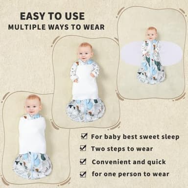 GUNTAIL Newborn Sleep Sack Baby Swaddle,3-Way Adjustable Wearable Blanket,100% Rayon Cotton Swaddling sleeping bag. (Dinosaur&Hexagon, 0-3 Months) - Image 3