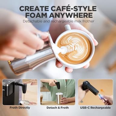 Tastyle Single Serve Coffee Maker with Built-in Detachable Milk Frother, Iced and Hot Coffee Machine for K Cup & Grounds, 40oz Removable Water Reservoir, 6 Cup Sizes, Fits 7.3" Travel Mug, Black - Image 3