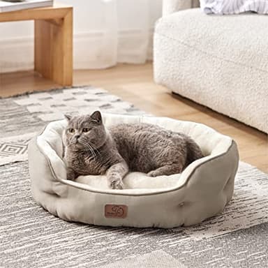 Bedsure Dog Beds for Small Dogs - Round Cat Beds for Indoor Cats, Washable Pet Bed for Puppy and Kitten with Slip-Resistant Bottom, 25 Inches, Taupe - Image 2