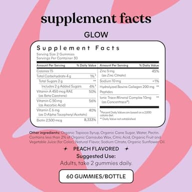 Lemme Glow Collagen Gummies for Thick Hair, Strong Nails & Healthy Skin with Multi-Collagen Peptides, Biotin, Trace Minerals, Zinc, Vitamins A, C & E, Dairy & Gluten Free, Peach Flavor, 60 ct. - Image 5
