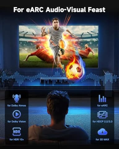 ARISKEEN 8K HDMI Cable 50FT, 48Gbps High Speed HDMI 2.1 Cable, 8K 60Hz, 4K 120Hz 144Hz Support for HDR 10, HDCP 2.2 2.3, eARC, DTS:X, Braided HDMI Cord Compatible with Laptop/HDTV/Monitor - 50 Feet - Image 5